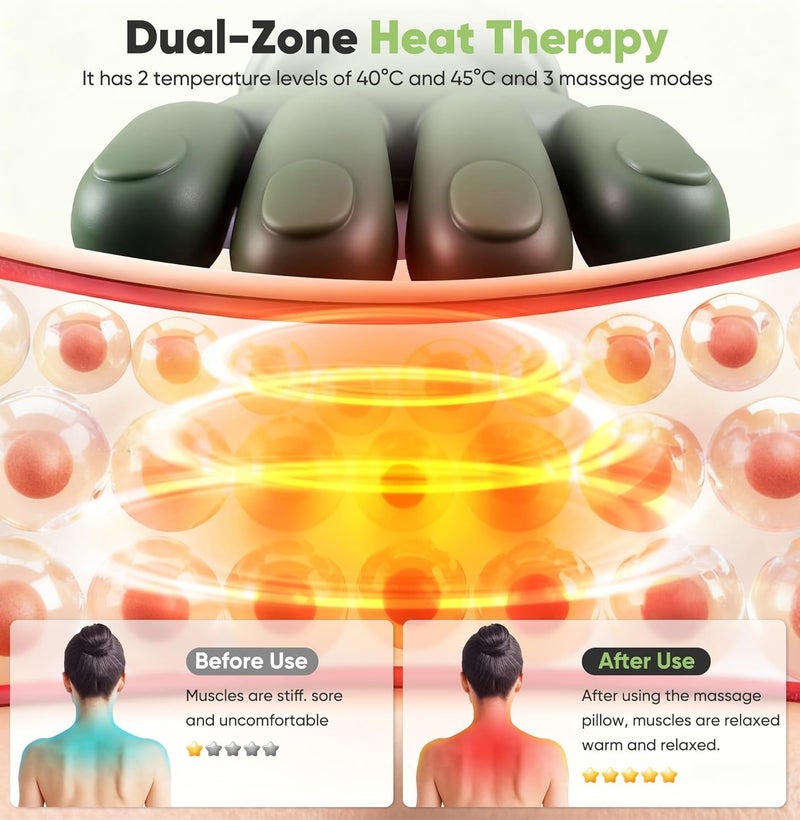 DIGI CORE Shoulder & Neck Massager with Heat 4D Bionic Kneading Massage Pillow, Real Hand Simulation Finger Massage, Deep Tissue Cervical & Back Massager for Muscle Pain Relief, Shoulder Massager Electric Heated Massager Back Massager Green - Image 3